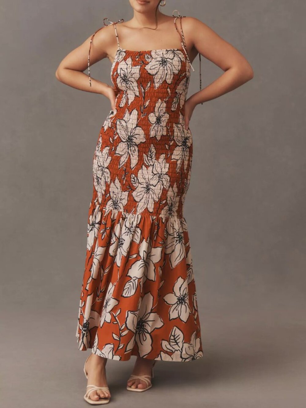 NWT Dhruv Kapoor x Anthropologie Smocked Flounce-Hem Floral Maxi Dress, 1X